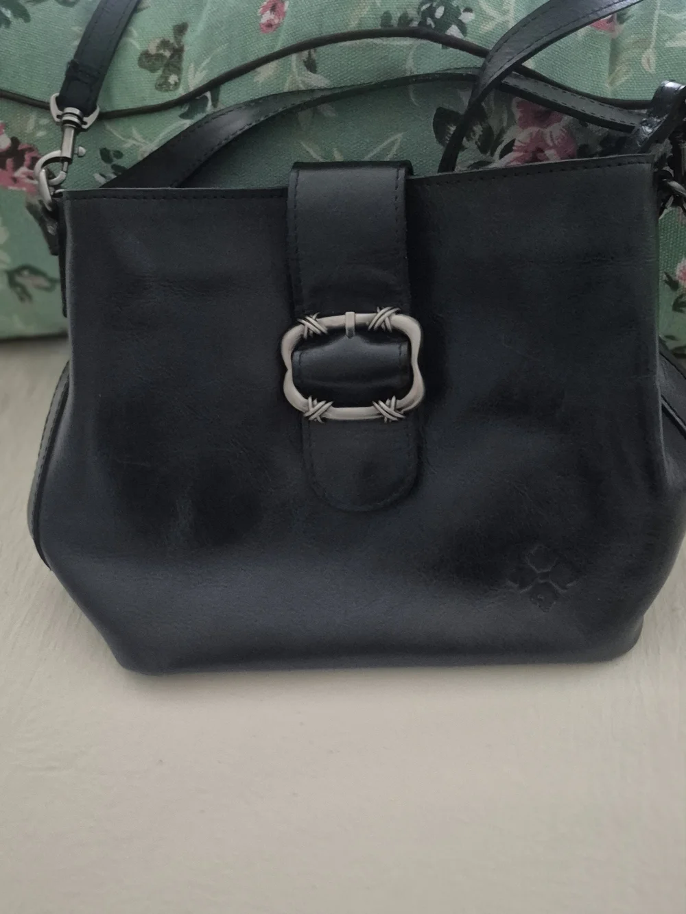 PAYRICIA NASH Classic Black Leather Crossbody Bag with Decorative Buckle